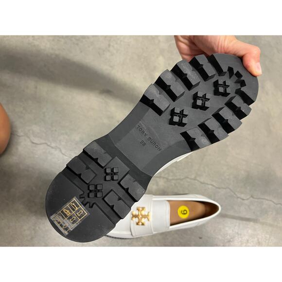 New Tory Burch White Everly Leather  Chunky Loafer Shoes Size 9 NEW - Picture 3 of 3